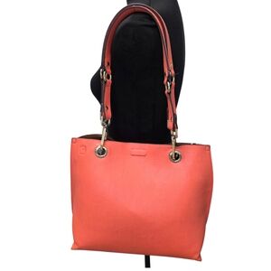 Calvin Klein Coral/Camel Reversible Vegan Leather Tote Bag
